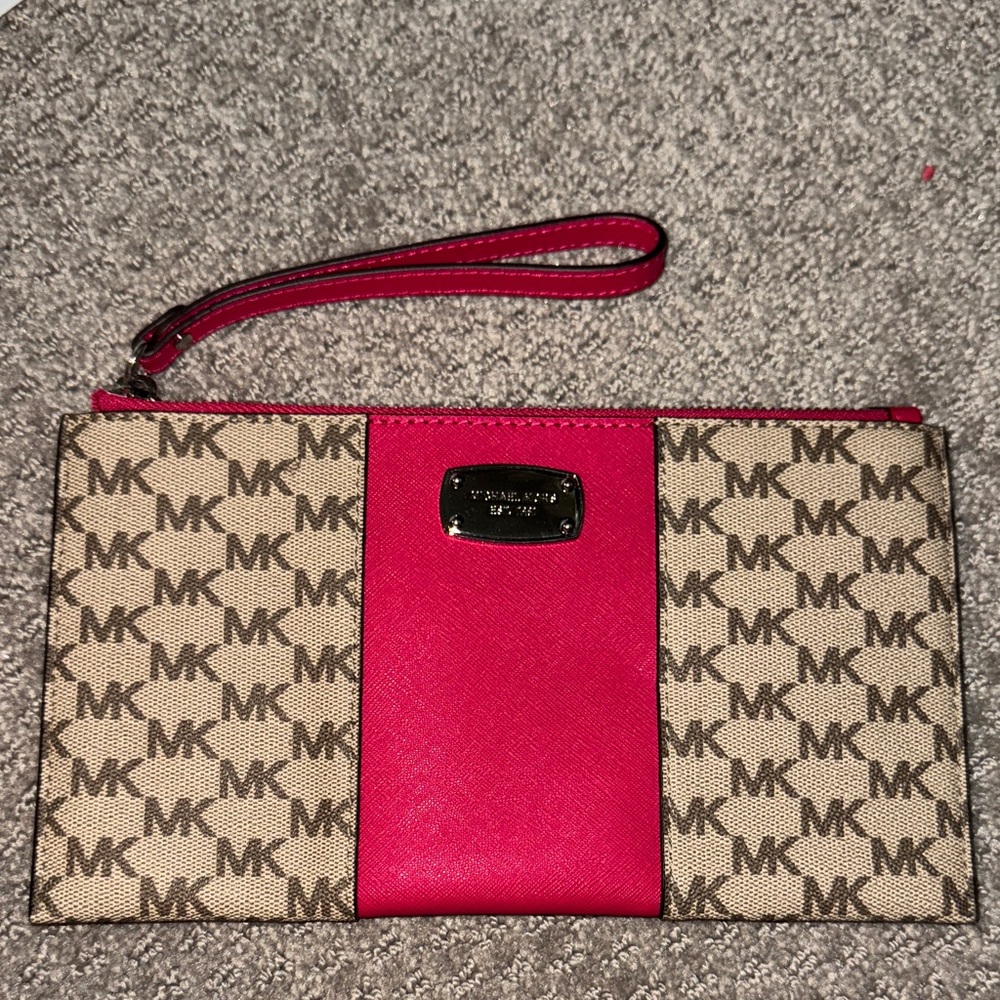 Michael Kors Red and Brown Logo Wristlet
